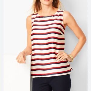 Talbots Womens Small Striped Sleeveless Shell Top Red White Blue Gold Button S